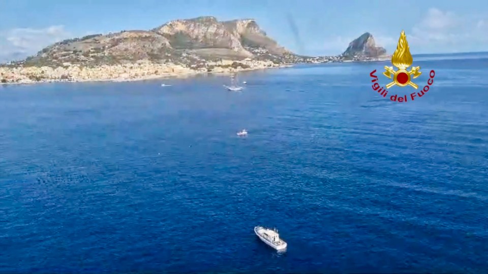 an aerial view of a body of water with the words vigili del fuoco on the bottom