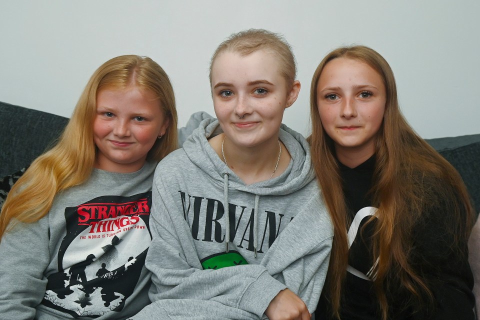 Faith, 16, centre, pictured with sisters Isla, ten, left, and Skye, 13, right. Release date August 25 2024.