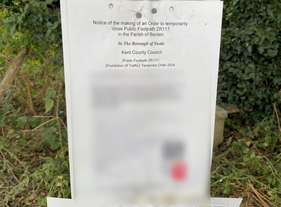 The closure order notice posted outside the Manor Farm, Borden, development