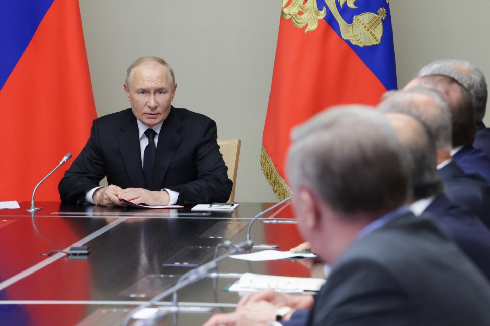 Russian tyrant Vladimir Putin holds a crunch meeting with his Security Council in Moscow over the Kursk invasion by Ukraine