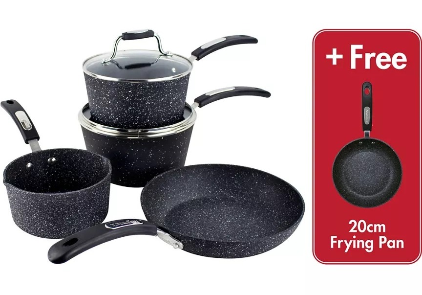 a set of pots and pans with a free frying pan