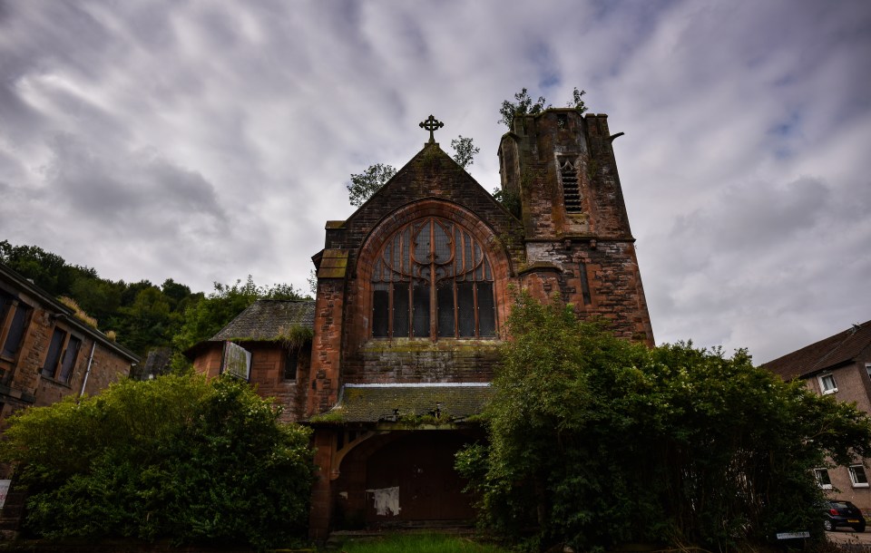 One of the abandoned buildings is a church which is now covered in graffiti