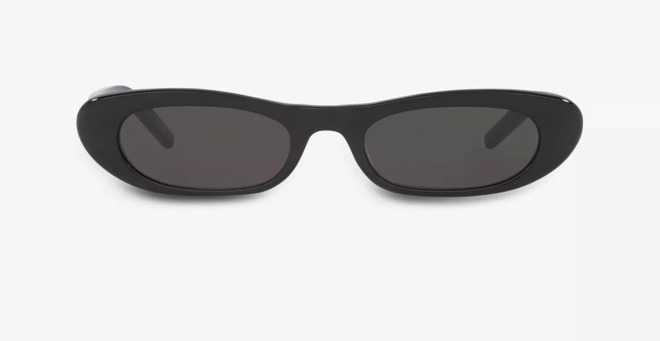 a pair of black sunglasses on a white background