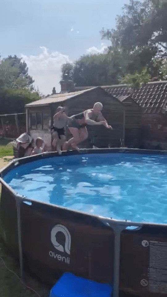 Gemma Allinson bellyflops into her garden pool while 'messing around' and having fun with her children