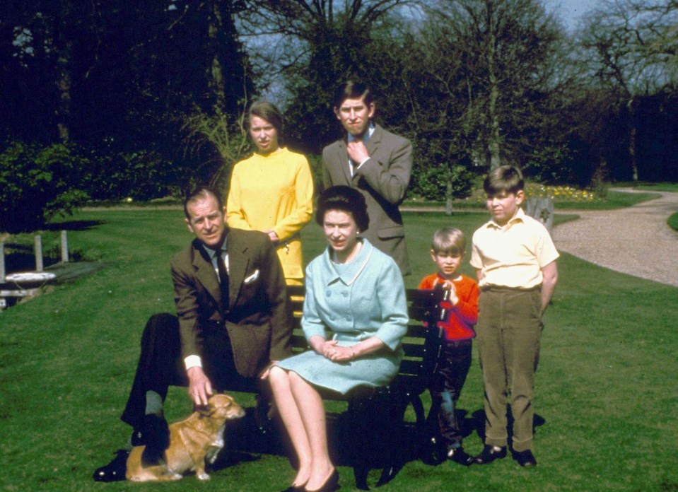 The late Queen and Prince Philip with her four children, King Charles, Princess Anne, Prince Andrew and Prince Edward