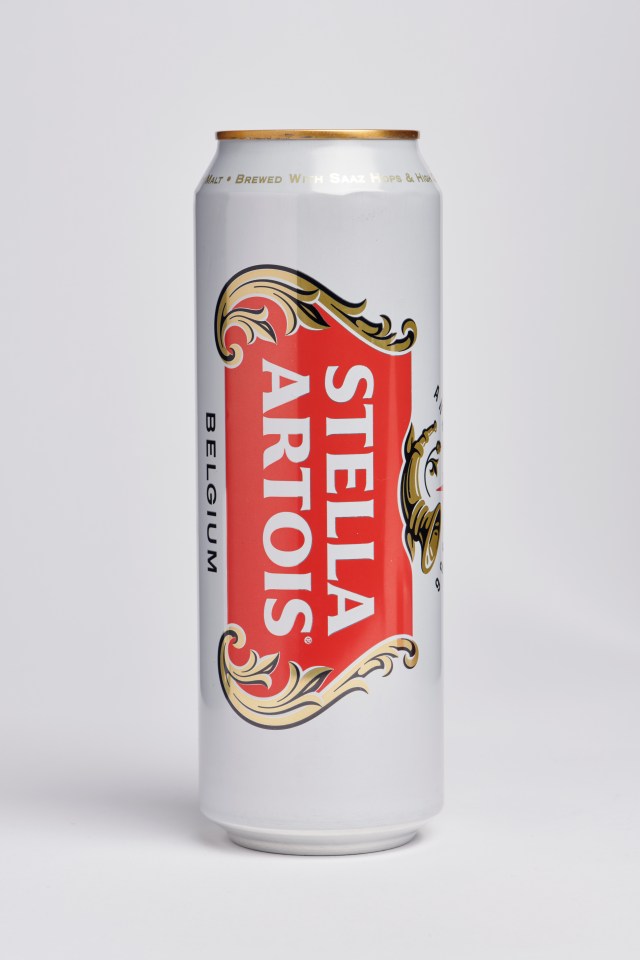 a can of stella artois belgium on a white background