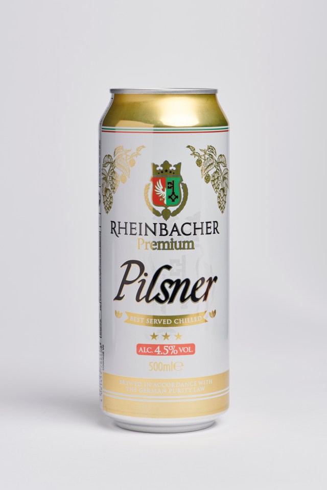 a can of rheinbacher premium pilsner beer