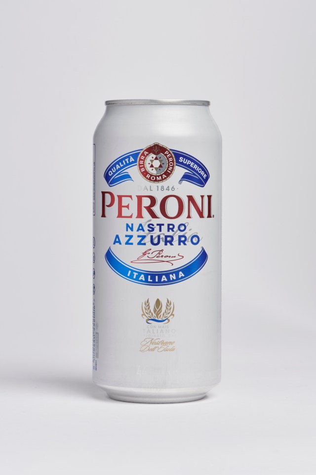 a white can of peroni nastro azzurro italiana