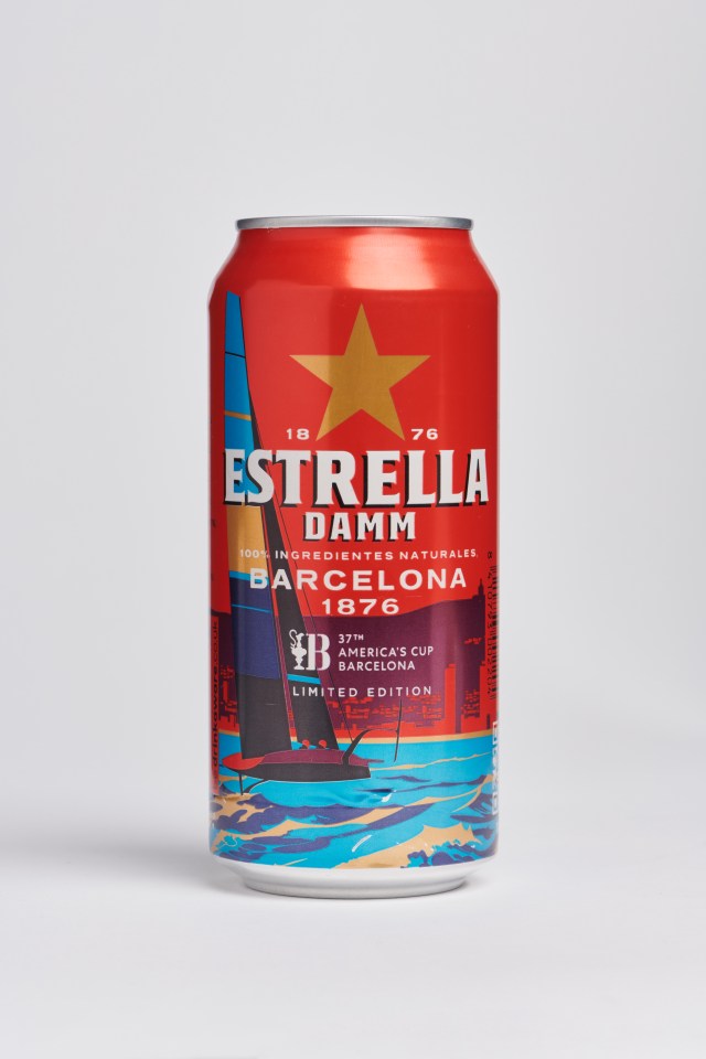 a red can of estrella damm barcelona 1876