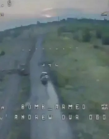 This is the heart-stopping moment before a Ukrainian drone obliterates a Russian vehicle