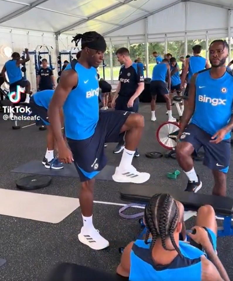 Chelsea stars battling for space in the gym amused fans