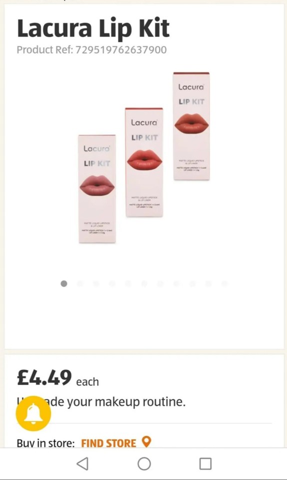 a screenshot of lacura lip kit on aldi.co.uk