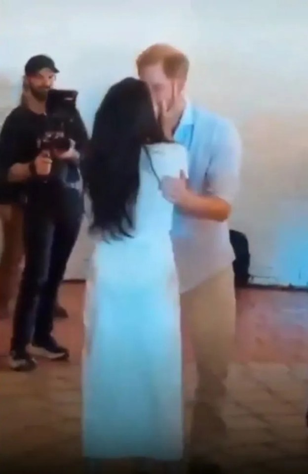 Meghan and Harry shared a passionate kiss during a salsa session in Cali on Saturday