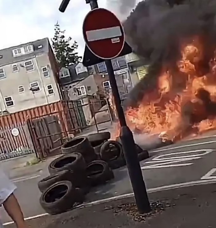 X In Hull, tyres had been set on fire as black smoke from the blaze filled the city's streets