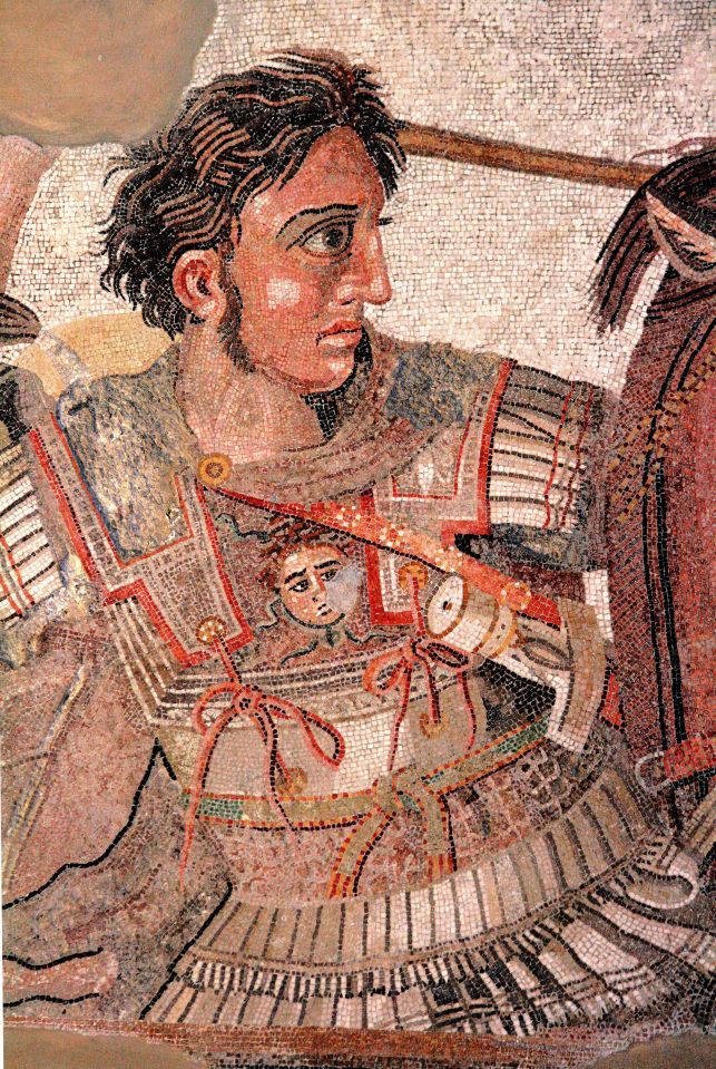 Here is a fragment from the 'Alexander Mosaic' showing Alexander the Great in battle against Persian King Darius III