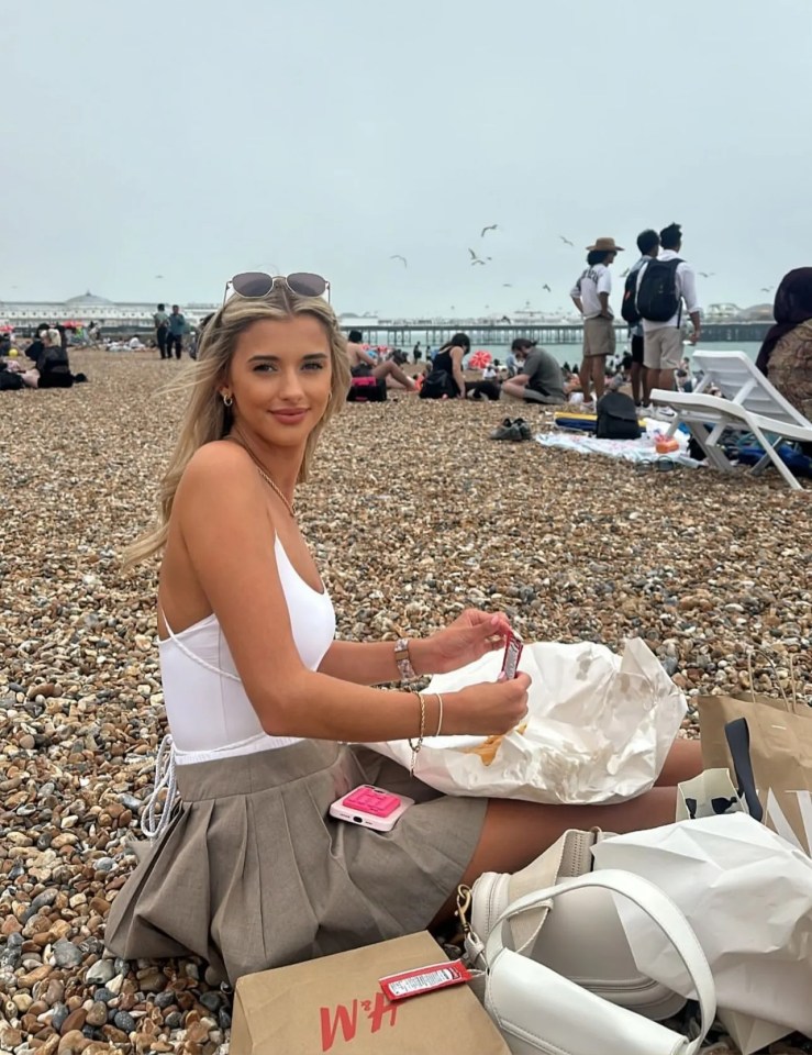 Jessy tucked into fish and chips on the beach