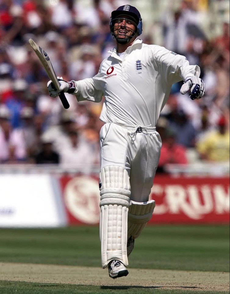 Thorpe celebrating reaching his century against Sri Lanka at Edgbaston