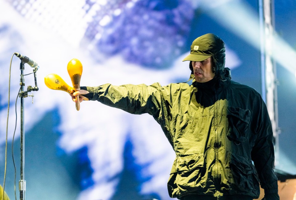 a man in a green jacket and black hat holds two yellow maracas