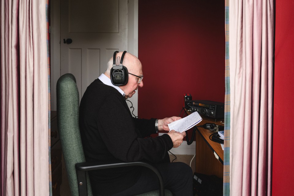 Brian, 88, at home on his retro radio set