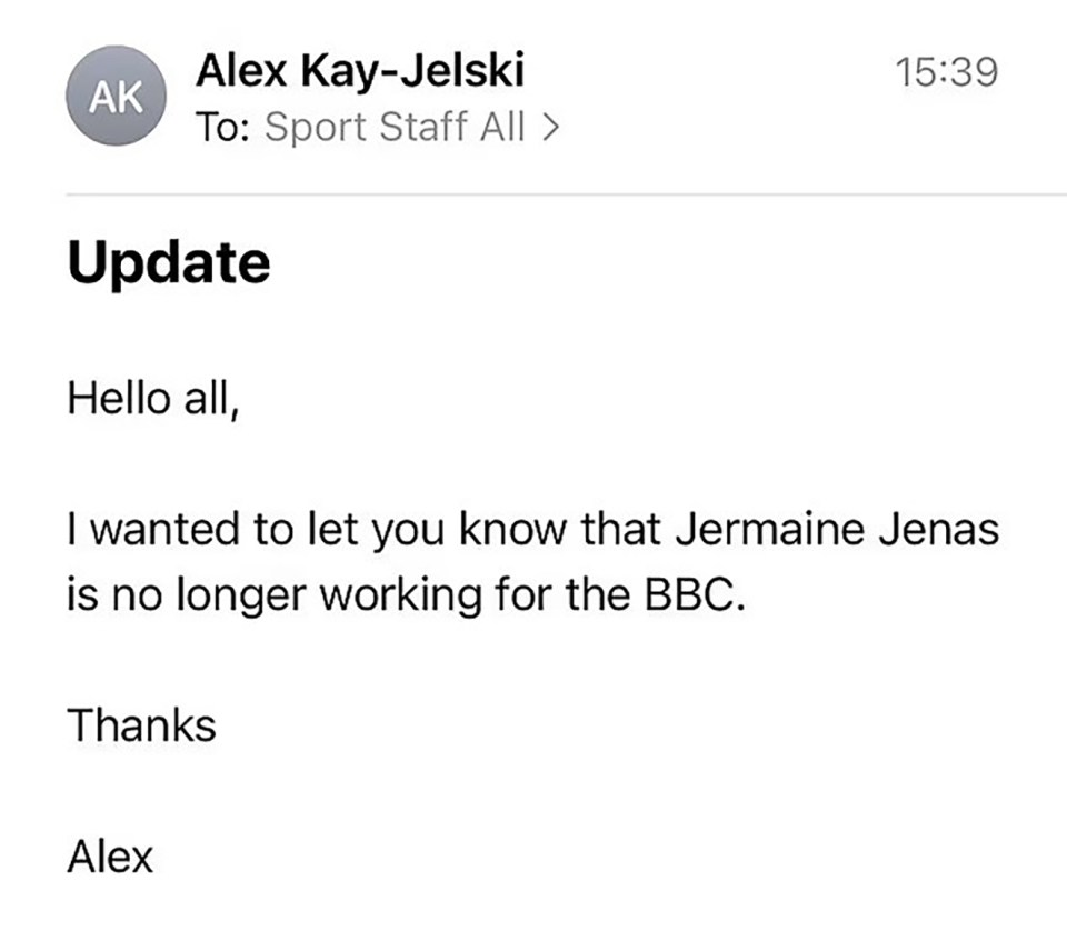 an email from alex kay-jelski to sport staff all