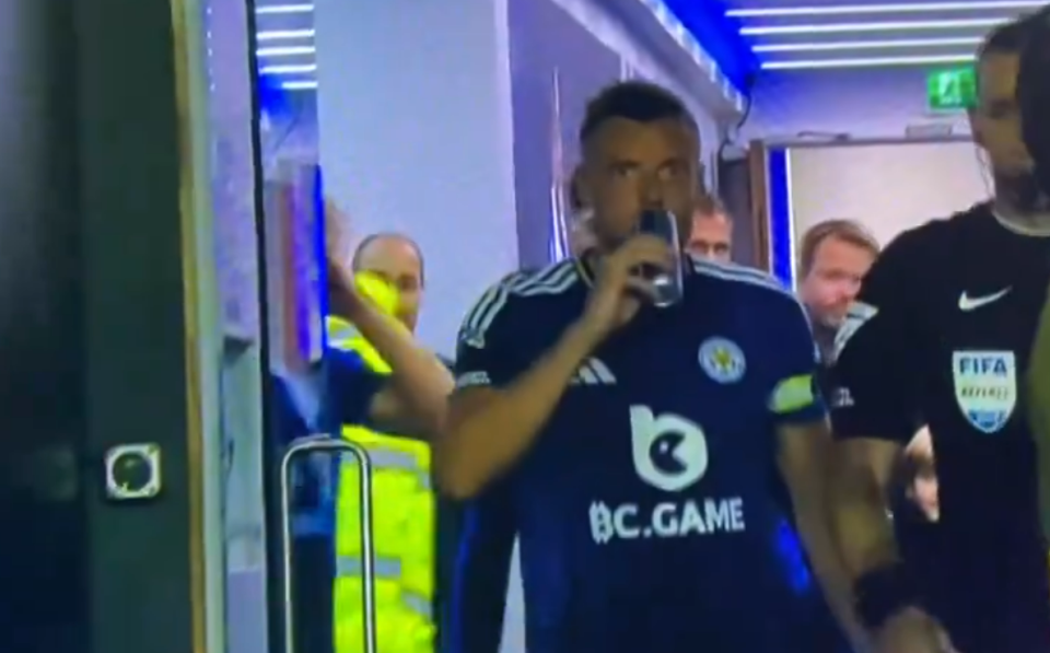 Vardy was spotted drinking a Red Bull at half-time