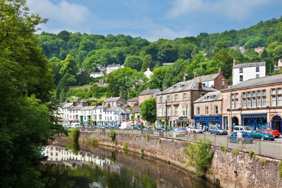 Matlock Bath town centre with shops and cafes that line the River Derwent