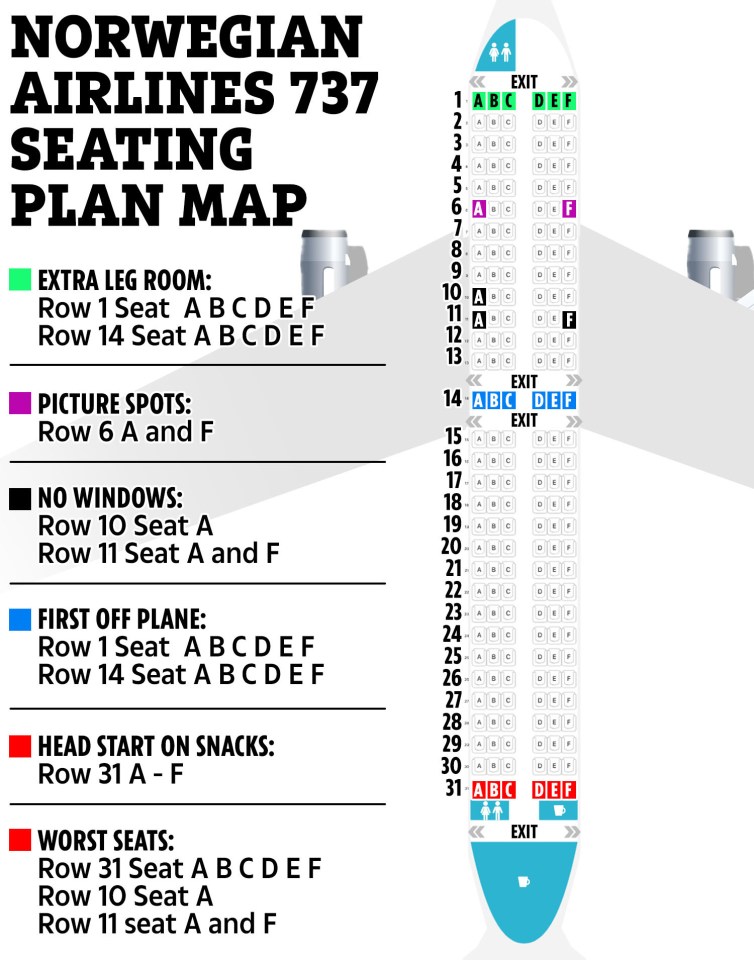 a seating plan map for norwegian airlines 737