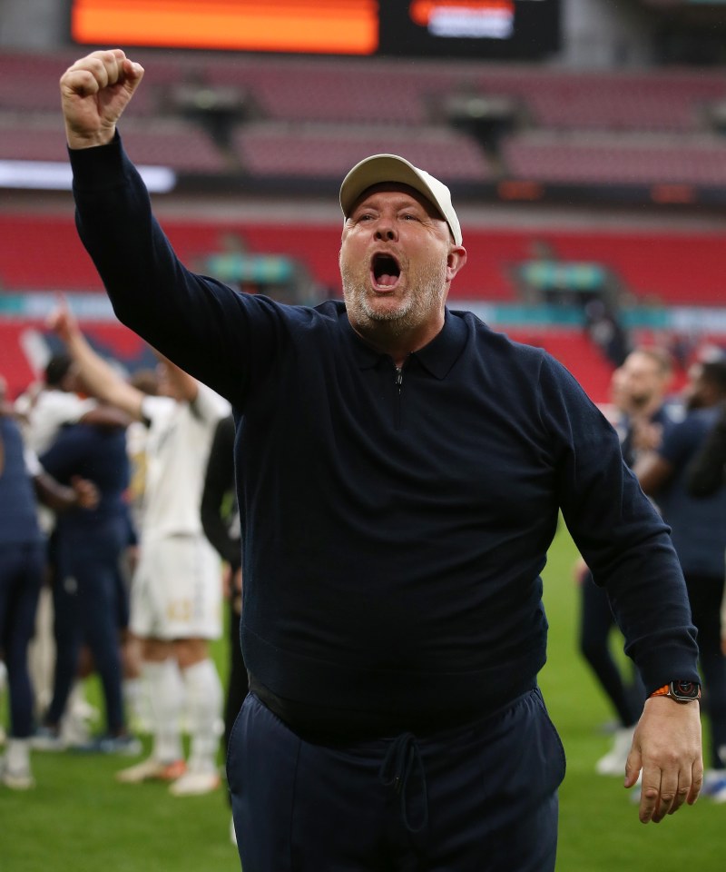 Andy Woodman celebrates leading Bromley to promotion at Wembley in May