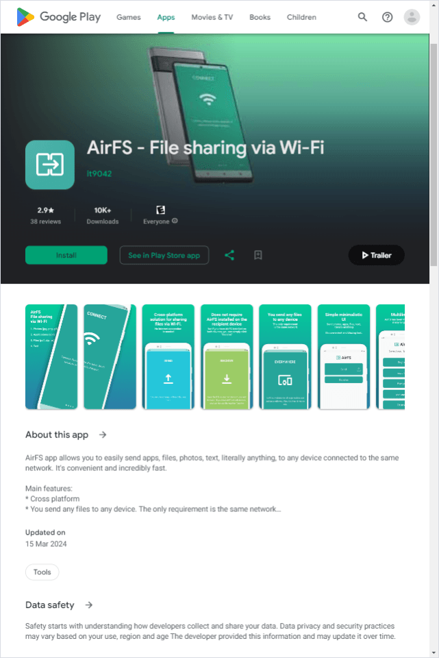 The most popular of the bunch is an app called AirFS - File sharing via Wi-Fi