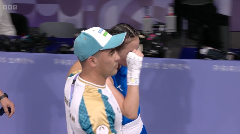 Sitora Turdibekova was left visibly distressed after losing her bout to Lin Yu-Ting