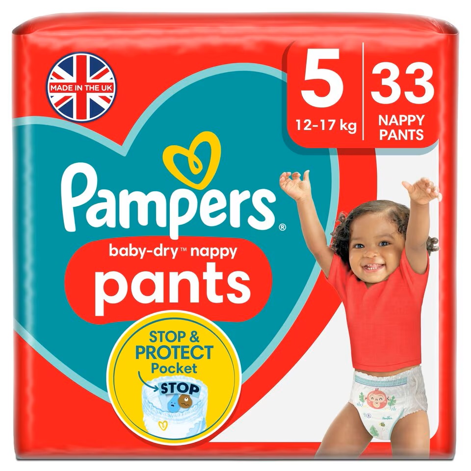 a package of pampers baby dry nappy pants size 5