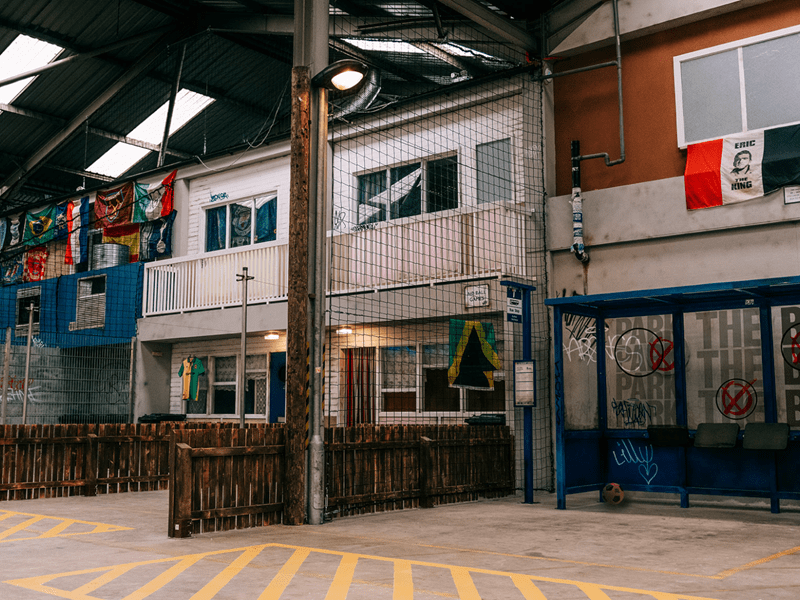 People can kick balls into flats, ice cream vans and even bus shelters among other games