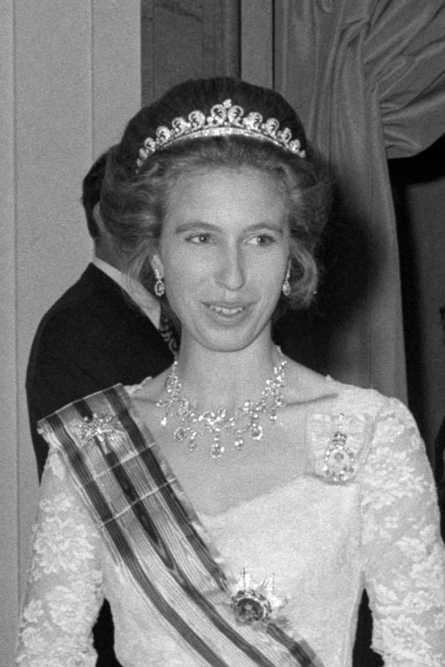 Princess Anne wearing her exquisite Festoon necklace that she was given for her 18th birthday