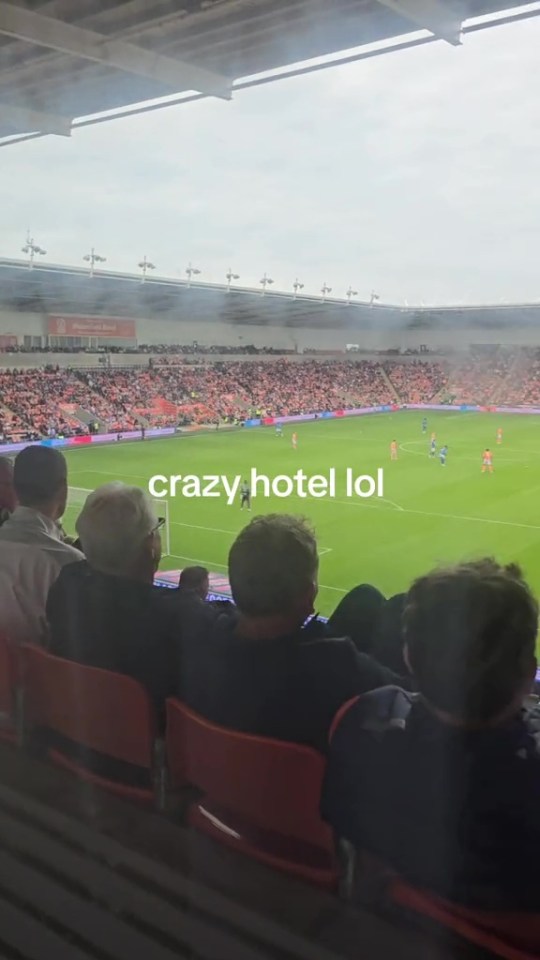 people watching a soccer game with the words crazy hotel lol on the bottom