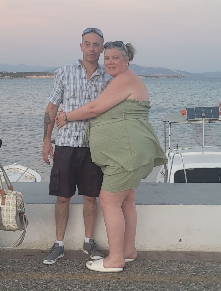 The mum of now three children is pictured on holiday in Turkey with Stuart, two months before giving birth