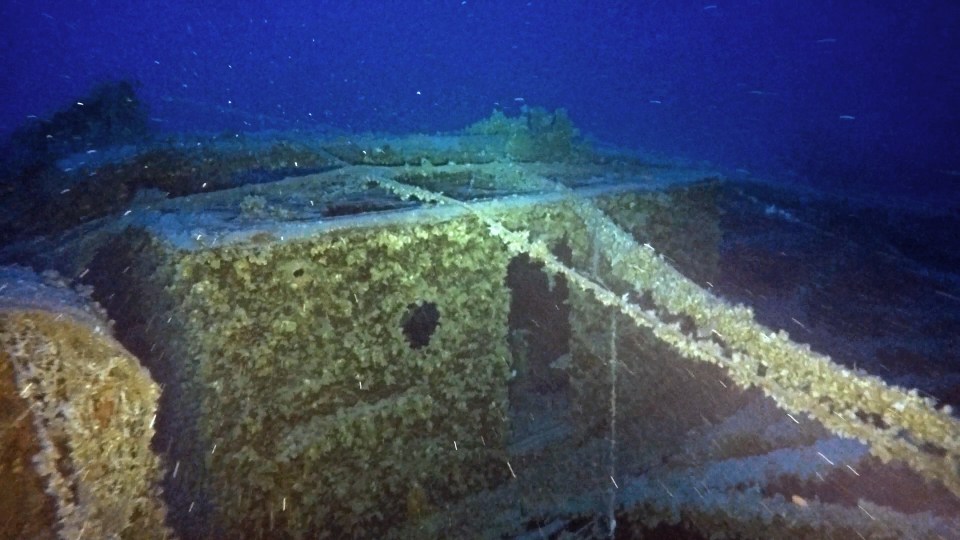 The stern accommodation on the wreck after it was found deep below the surface