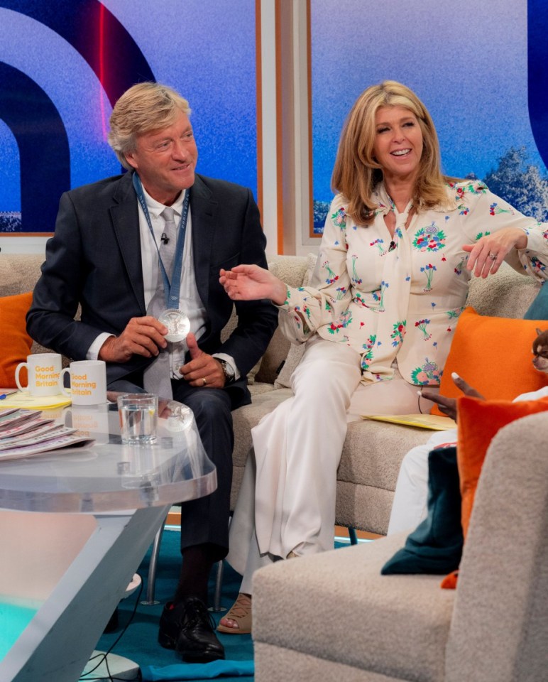 Editorial use only Mandatory Credit: Photo by Ken McKay/ITV/REX/Shutterstock (14632899f) Richard Madeley, Kate Garraway 'Good Morning Britain' TV show, London, UK - 12 Aug 2024