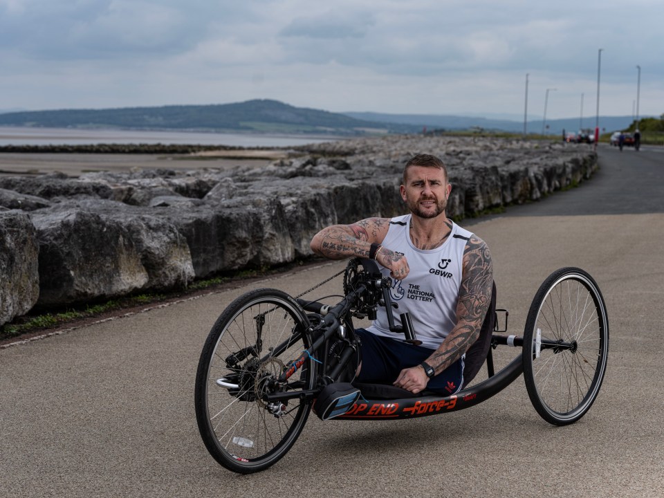 Great Britain wheelchair rugby player Stuart Robinson pictured in his home town of Morecambe, Lancashire. Picture by Daniel Hambury/Stella Pictures Ltd 07813022858 13/06/2024