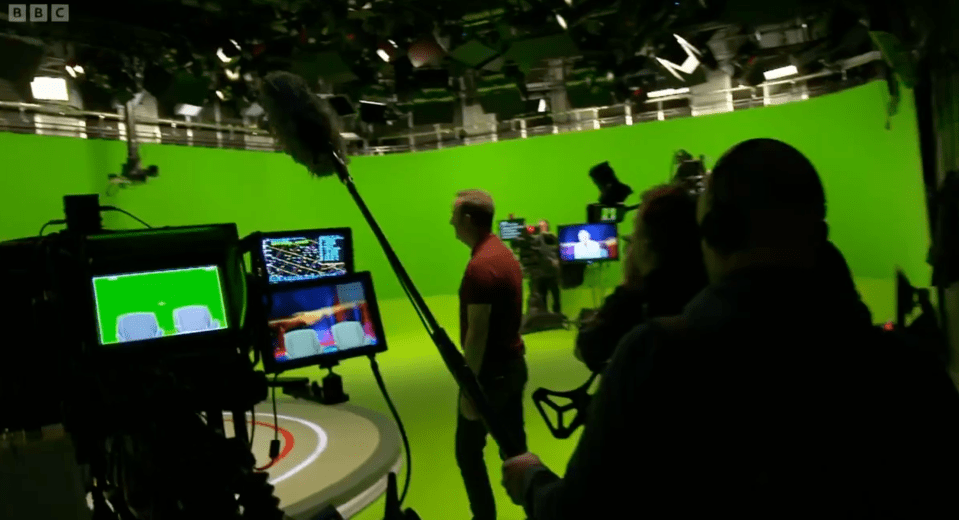 a green screen with bbc written on it