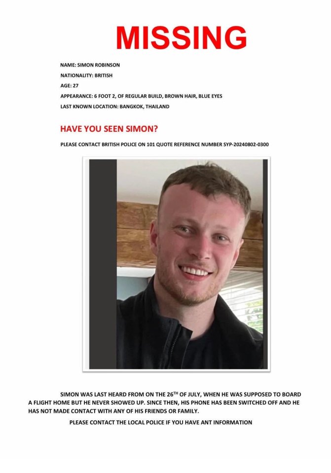 FIND SIMON Brit, 27, vanishes on holiday in Thailand as he disappears just 5 MINUTES from airport while heading for flight home<br />
Pictured: Simon Robinson</p>
<x-embed href=