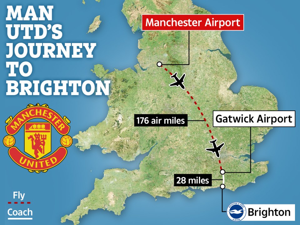 a map showing manchester airport and gatwick airport