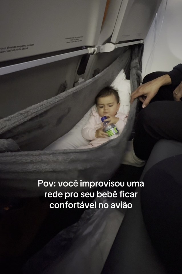 She created a "hammock" to suspend her baby above the floor during a nine-hour flight