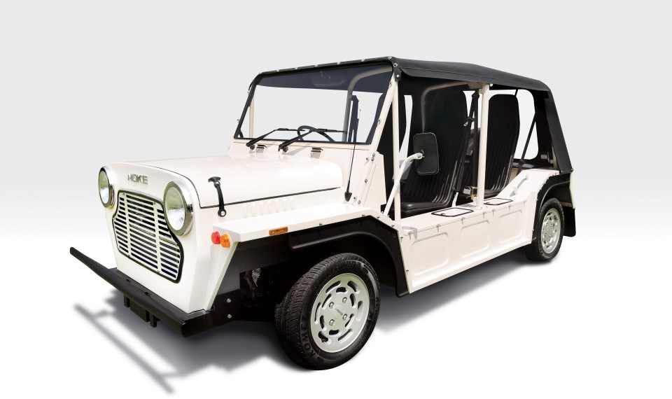 a white moke international vehicle on a white background