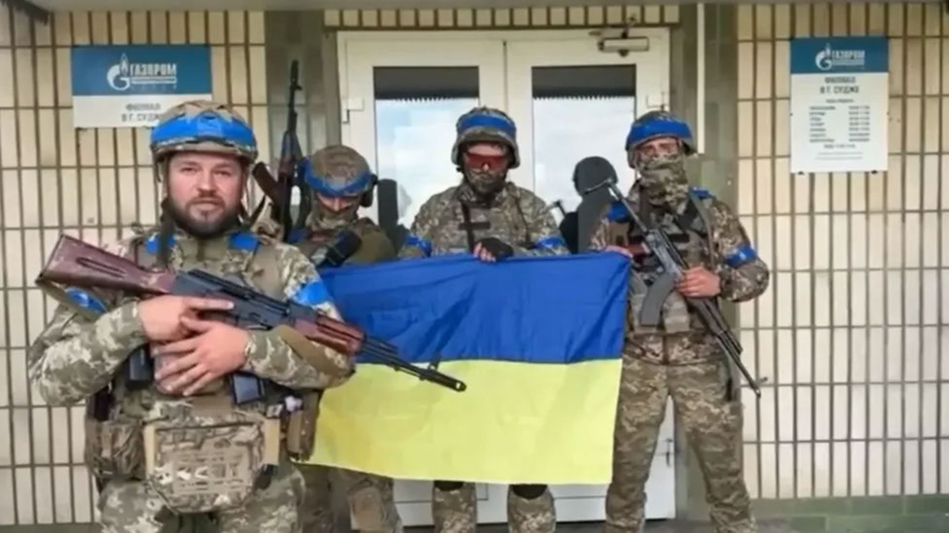 Ukrainian troops inside Sudzha on Thursday - as they occupied the strategically important Russian town