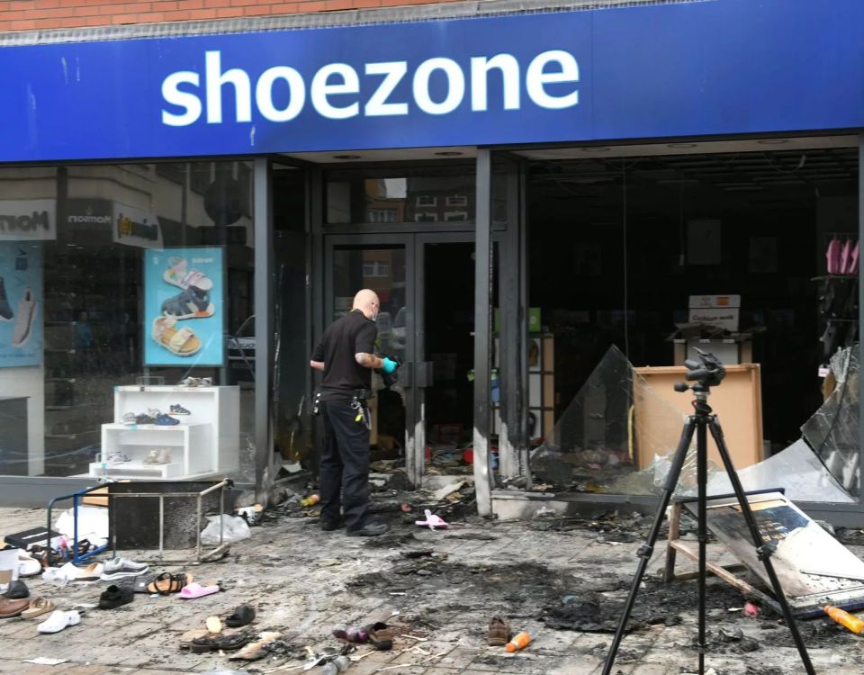 Shoezone shop burnt following riots in Hull