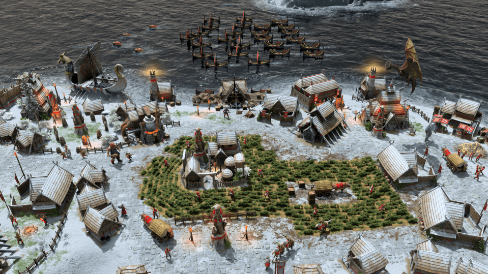 an aerial view of a game with a lot of buildings and boats