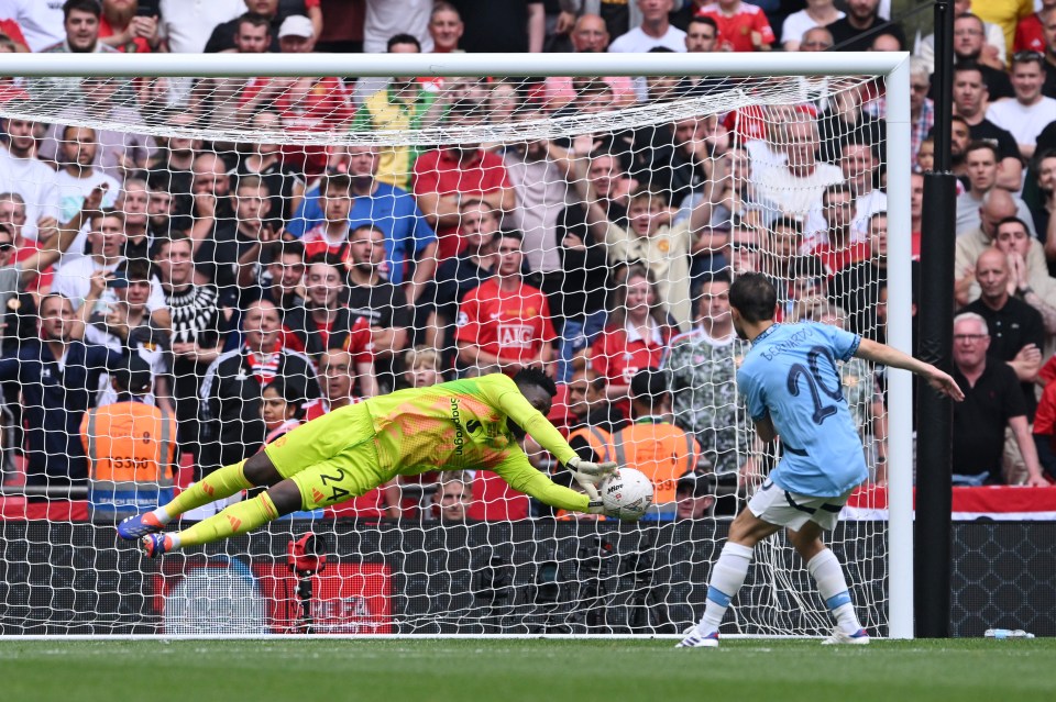 Andre Onana denied Silva from 12 yards with City's first kick of the shootout