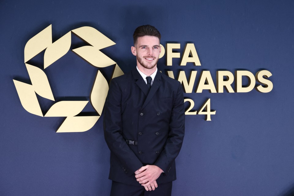 Declan Rice opted for a double-breasted jacket