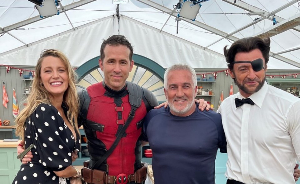 Paul looked delighted as he stood in the tent with three very famous faces - Blake Lively, Ryan Reynolds and Hugh Jackman