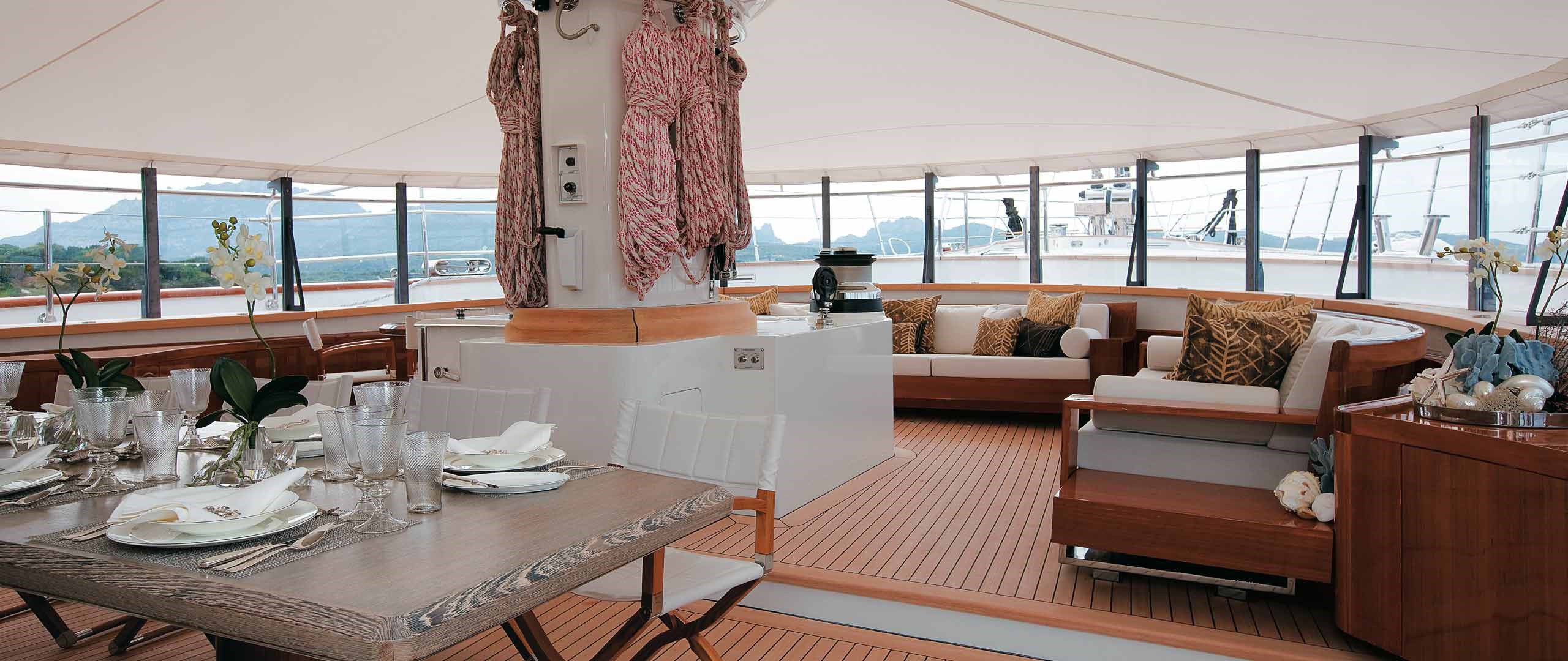 The inside of the yacht